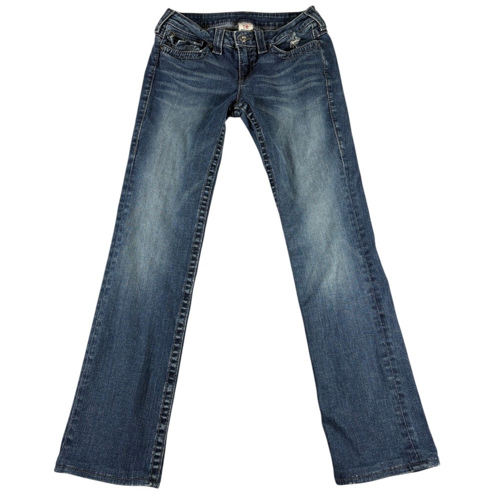 True Religion Bootcut Jeans Womens 29 Blue Denim Whiskered Y2K Streetwear Grunge